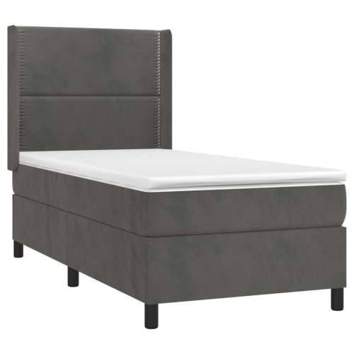 Box spring krevet s madracem tamnosivi 100x200 cm baršunasti - Tamno siva 100 x 200 cm Obično s čavlima Cijena