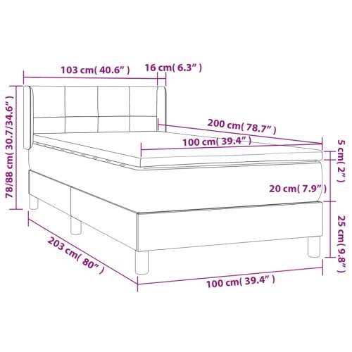 Krevet s oprugama i madracem tamnosmeđi 100 x 200 cm od tkanine - Tamno smeđa 100 x 200 cm Blok s kvadratima Cijena