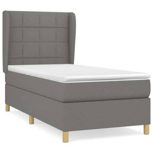 Krevet s oprugama i madracem tamnosivi 90 x 190 cm od tkanine - Tamno siva 90 x 190 cm Blok s kvadratima Cijena