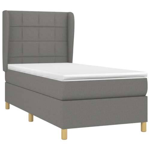 Krevet s oprugama i madracem tamnosivi 90 x 190 cm od tkanine - Tamno siva 90 x 190 cm Blok s kvadratima Cijena