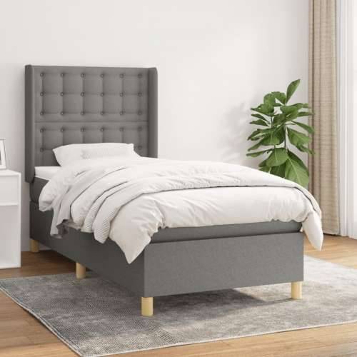 Krevet s oprugama i madracem tamnosivi 90 x 190 cm od tkanine - Tamno siva 90 x 190 cm gumbi Cijena