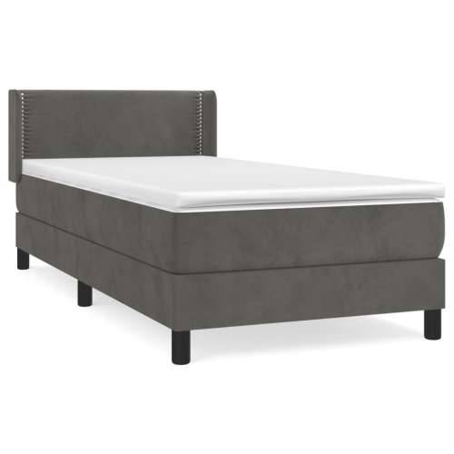 Box spring krevet s madracem tamnosivi 90x200 cm baršunasti - Tamno siva 90 x 200 cm Obično s čavlima Cijena