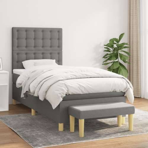 Krevet s oprugama i madracem tamnosivi 90 x 190 cm od tkanine - Tamno siva 90 x 190 cm gumbi Cijena