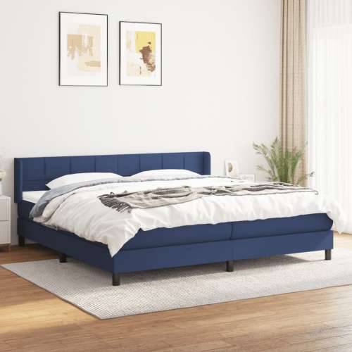 Krevet s oprugama i madracem plavi 200 x 200 cm od tkanine - Plava 200 x 200 cm Blok s kvadratima Cijena