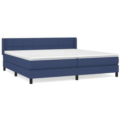 Krevet s oprugama i madracem plavi 200 x 200 cm od tkanine - Plava 200 x 200 cm Blok s kvadratima Cijena