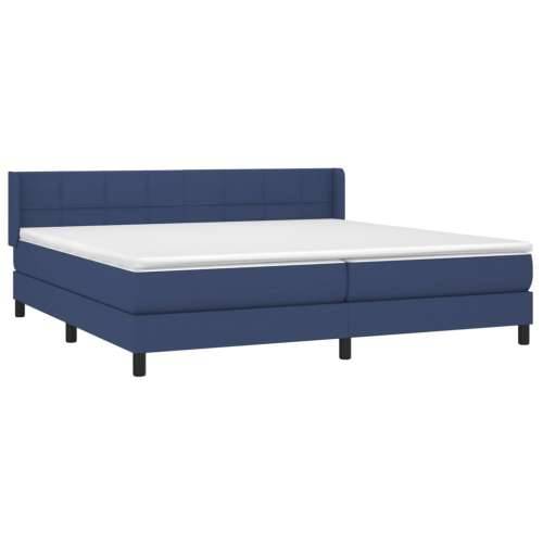 Krevet s oprugama i madracem plavi 200 x 200 cm od tkanine - Plava 200 x 200 cm Blok s kvadratima Cijena