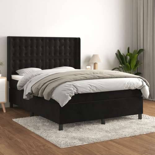 Krevet s oprugama i madracem crni 140 x 190 cm baršunasti - Crna 140 x 190 cm gumbi Cijena