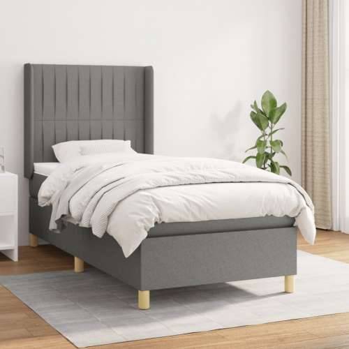 Krevet s oprugama i madracem tamnosivi 90 x 190 cm od tkanine - Tamno siva 90 x 190 cm Okomite pruge Cijena