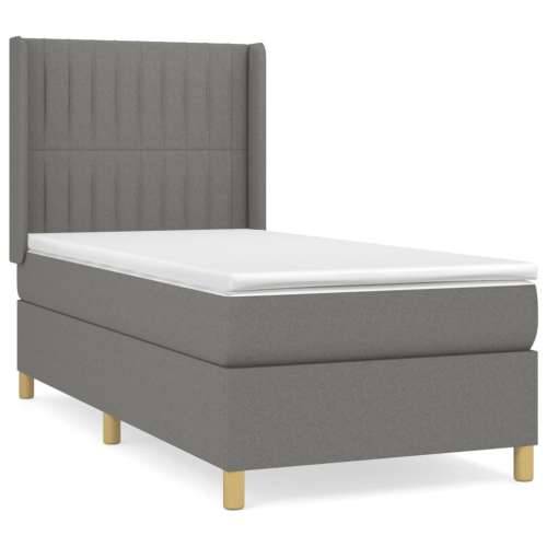 Krevet s oprugama i madracem tamnosivi 90 x 190 cm od tkanine - Tamno siva 90 x 190 cm Okomite pruge Cijena