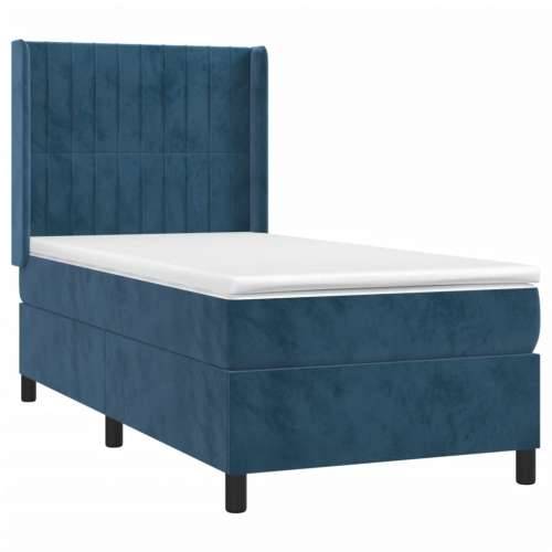 Box spring krevet s madracem tamnoplavi 90x190 cm baršunasti - Tamno plava 90 x 190 cm Okomite pruge Cijena