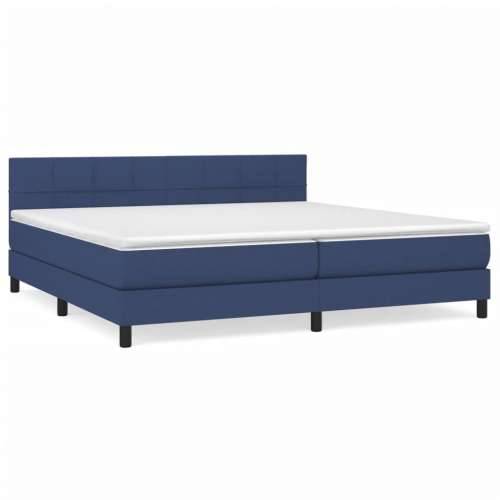 Krevet s oprugama i madracem plavi 200 x 200 cm od tkanine - Plava 200 x 200 cm Blok s kvadratima Cijena