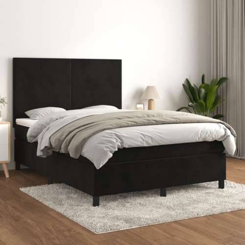 Krevet s oprugama i madracem crni 140 x 190 cm baršunasti - Crna 140 x 190 cm Gladak dizajn Cijena