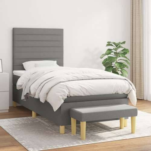 Krevet s oprugama i madracem tamnosivi 90 x 190 cm od tkanine - Tamno siva 90 x 190 cm vodoravne pruge Cijena