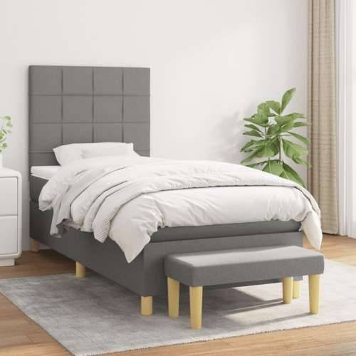 Krevet s oprugama i madracem tamnosivi 90 x 190 cm od tkanine - Tamno siva 90 x 190 cm Blok s kvadratima Cijena