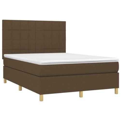 Krevet s oprugama i madracem tamnosmeđi 140 x 190 cm od tkanine - Tamno smeđa 140 x 190 cm Blok s kvadratima Cijena