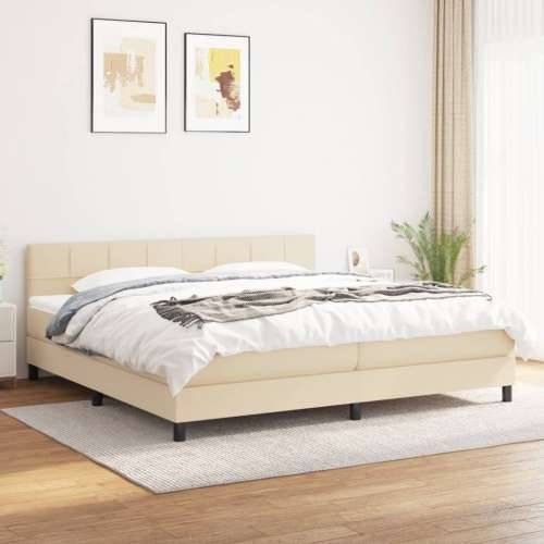 Krevet s oprugama i madracem krem 200 x 200 cm od tkanine - Krema 200 x 200 cm Blok s kvadratima Cijena