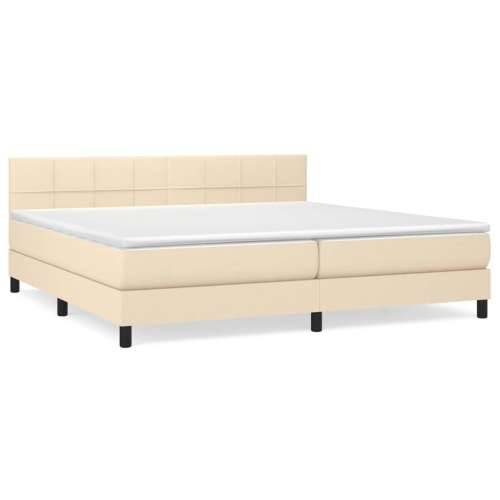 Krevet s oprugama i madracem krem 200 x 200 cm od tkanine - Krema 200 x 200 cm Blok s kvadratima Cijena
