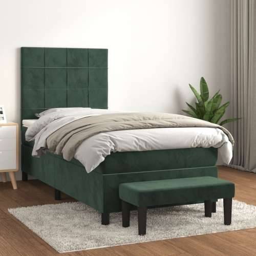 Box spring krevet s madracem tamnozeleni 90x190 cm baršunasti - Tamnozelena 90 x 190 cm Blok s kvadratima Cijena