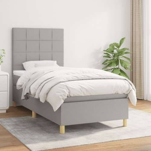 Krevet s oprugama i madracem svjetlosivi 100x200 cm od tkanine - Svjetlosiva 100 x 200 cm Blok s kvadratima Cijena