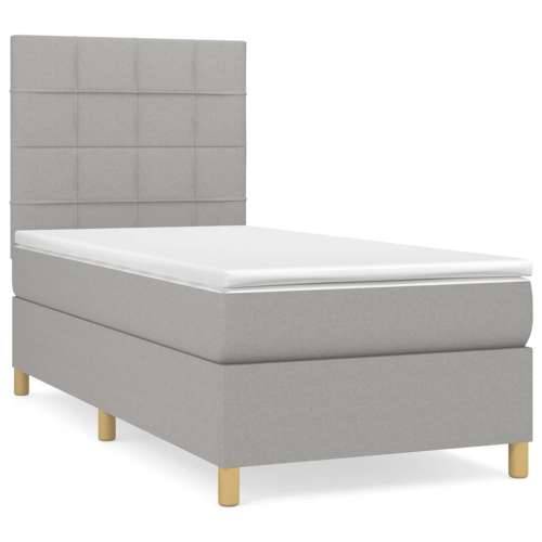Krevet s oprugama i madracem svjetlosivi 100x200 cm od tkanine - Svjetlosiva 100 x 200 cm Blok s kvadratima Cijena