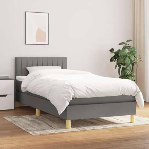 Krevet s oprugama i madracem tamnosivi 90 x 190 cm od tkanine - Tamno siva 90 x 190 cm Okomite pruge Cijena