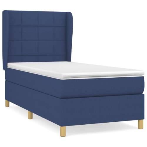 Krevet s oprugama i madracem plavi 90 x 200 cm od tkanine - Plava 90 x 200 cm Blok s kvadratima Cijena