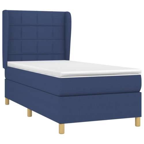 Krevet s oprugama i madracem plavi 90 x 200 cm od tkanine - Plava 90 x 200 cm Blok s kvadratima Cijena