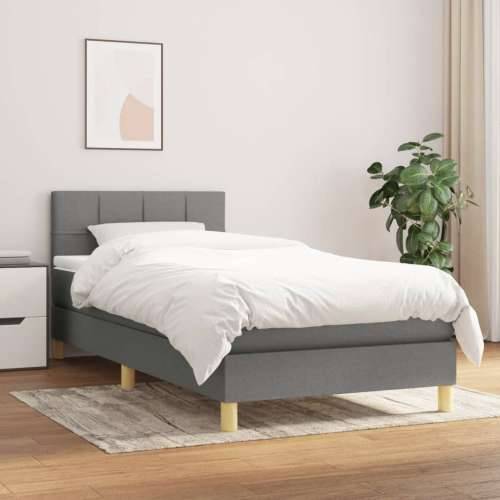 Krevet s oprugama i madracem tamnosivi 90 x 190 cm od tkanine - Tamno siva 90 x 190 cm Blok s kvadratima Cijena