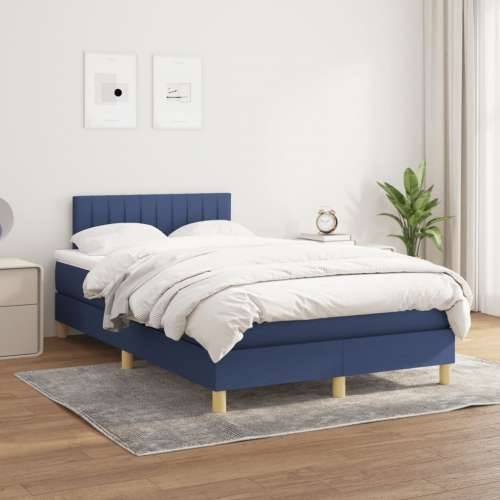 Krevet s oprugama i madracem plavi 120 x 200 cm od tkanine - Plava 120 x 200 cm Okomite pruge Cijena