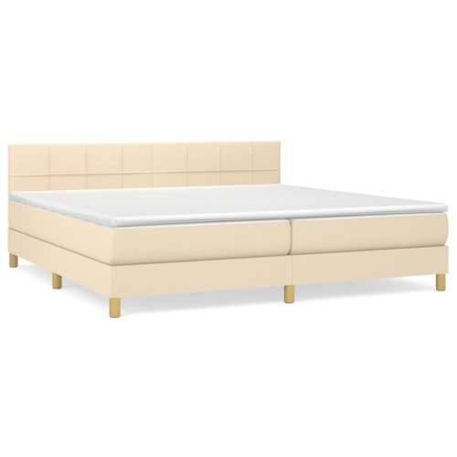 Krevet s oprugama i madracem krem 200 x 200 cm od tkanine - Krema 200 x 200 cm Blok s kvadratima Cijena