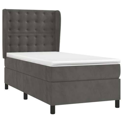 Box spring krevet s madracem tamnosivi 90x190 cm baršunasti - Tamno siva 90 x 190 cm gumbi Cijena
