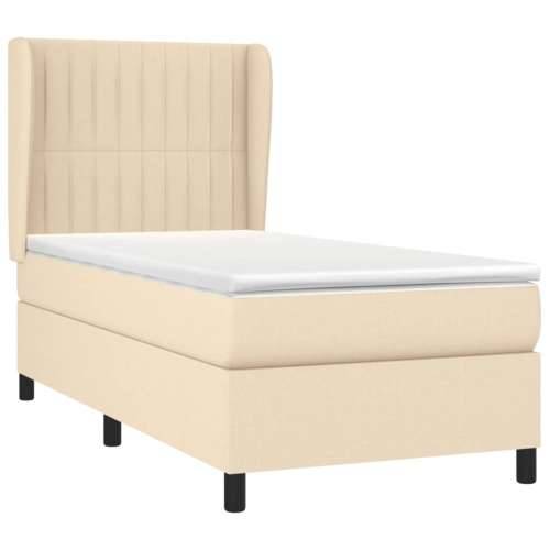 Krevet s oprugama i madracem krem 100 x 200 cm od tkanine - Krema 100 x 200 cm Okomite pruge Cijena