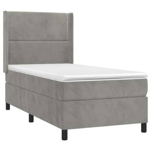 Box spring krevet s madracem svjetlosivi 100x200 cm baršunasti - Svjetlosiva 100 x 200 cm Obično s čavlima Cijena
