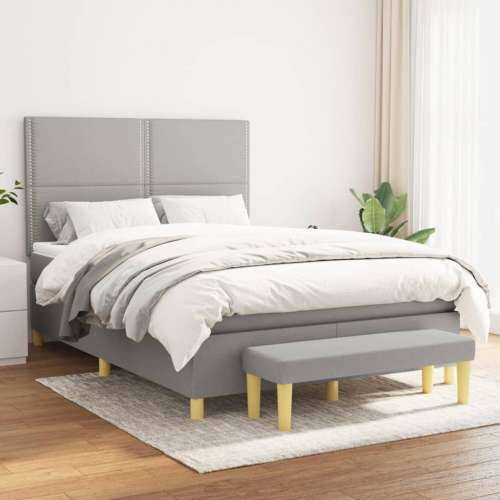 Krevet box spring s madracem svjetlosivi 140x200 cm od tkanine - Svjetlosiva 140 x 200 cm Obično s čavlima Cijena
