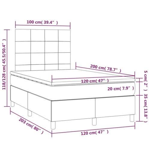 Krevet s oprugama i madracem tamnosivi 120 x 200 cm od tkanine - Tamno siva 120 x 200 cm Blok s kvadratima Cijena