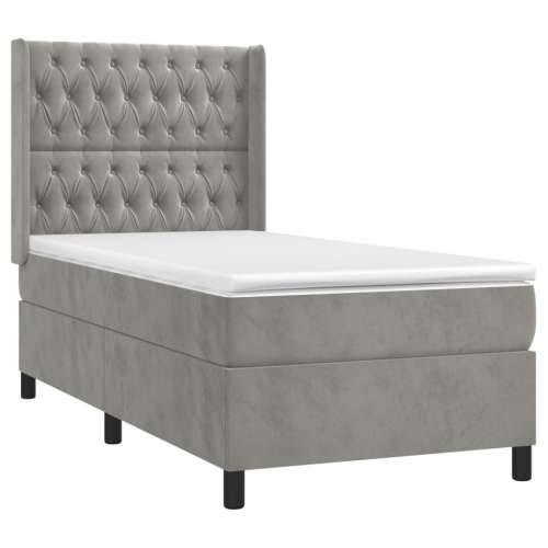 Box spring krevet s madracem svjetlosivi 90x190 cm baršunasti - Svjetlosiva 90 x 200 cm Dizajn s gumbima Cijena