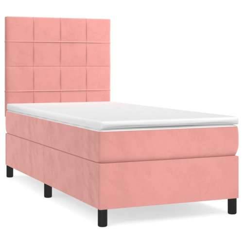 Box spring krevet s madracem ružičasti 80 x 200 cm baršunasti - Ružičasta 80 x 200 cm Blok s kvadratima Cijena