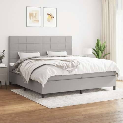 Krevet s oprugama i madracem svjetlosivi 200 x 200cm od tkanine - Svjetlosiva 200 x 200 cm Blok s kvadratima Cijena