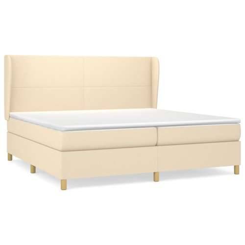 Krevet s oprugama i madracem krem 200 x 200 cm od tkanine - Krema 200 x 200 cm Gladak dizajn Cijena