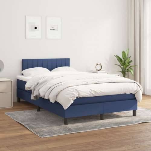 Krevet s oprugama i madracem plavi 120 x 200 cm od tkanine - Plava 120 x 200 cm Okomite pruge Cijena