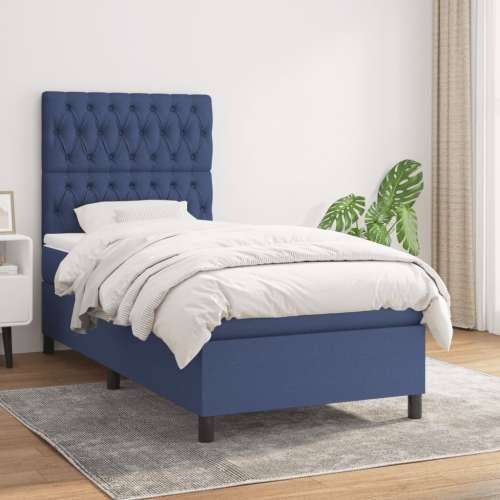Krevet s oprugama i madracem plavi 90 x 190 cm od tkanine - Plava 90 x 190 cm Dizajn s gumbima Cijena