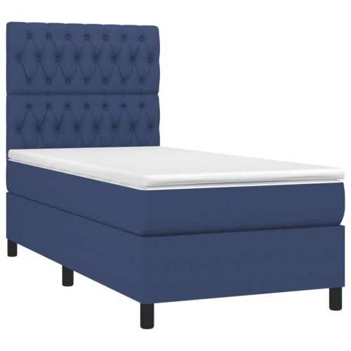 Krevet s oprugama i madracem plavi 90 x 190 cm od tkanine - Plava 90 x 190 cm Dizajn s gumbima Cijena