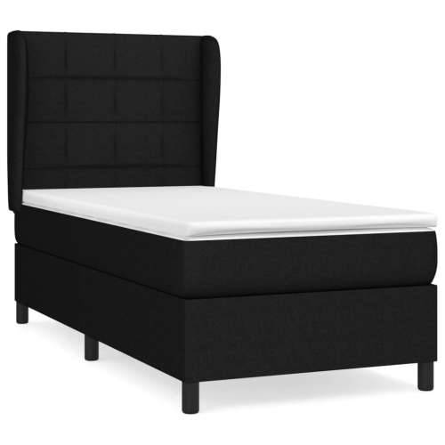Krevet s oprugama i madracem crni 90x200 cm od tkanine - Crna 90 x 200 cm Blok s kvadratima Cijena