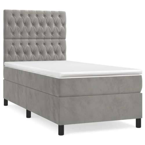Box spring krevet s madracem svjetlosivi 100x200 cm baršunasti - Svjetlosiva 100 x 200 cm Dizajn s gumbima Cijena
