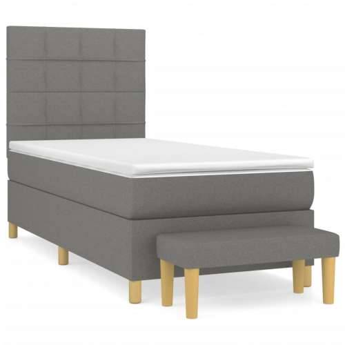Krevet s oprugama i madracem tamnosivi 100 x 200 cm od tkanine - Tamno siva 100 x 200 cm Blok s kvadratima Cijena