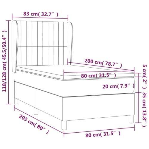 Box spring krevet s madracem svjetlosivi 80 x 200 cm baršunasti - Svjetlosiva 80 x 200 cm Okomite pruge Cijena