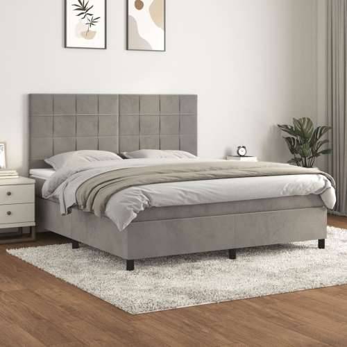Krevet s oprugama i madracem svjetlosivi 180x200 cm baršunasti - Svjetlosiva 180 x 200 cm Blok s kvadratima Cijena