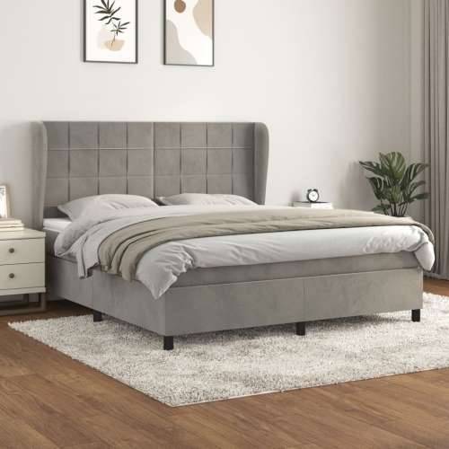 Krevet s oprugama i madracem svjetlosivi 180x200 cm baršunasti - Svjetlosiva 180 x 200 cm Blok s kvadratima Cijena