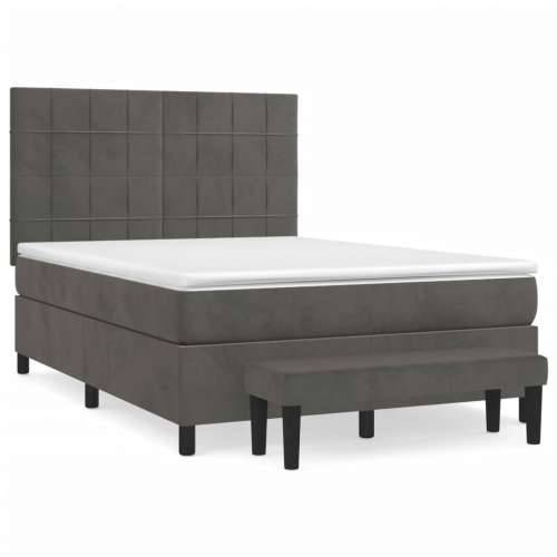 Krevet s oprugama i madracem tamnosivi 140x190 cm baršunasti - Tamno siva 140 x 190 cm Blok s kvadratima Cijena