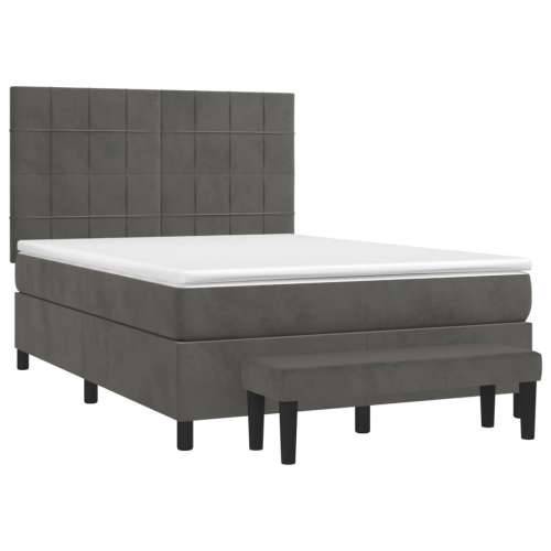 Krevet s oprugama i madracem tamnosivi 140x190 cm baršunasti - Tamno siva 140 x 190 cm Blok s kvadratima Cijena